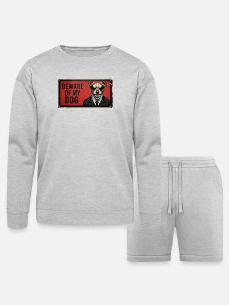 Beware of my dog - Bella + Canvas Unisex Sweatshirt & Short Set - heather gray