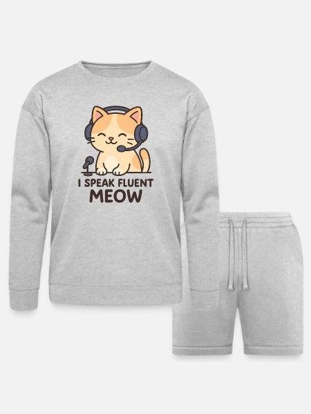 I Speak Fluent Meow - Bella + Canvas Unisex Sweatshirt & Short Set - heather gray