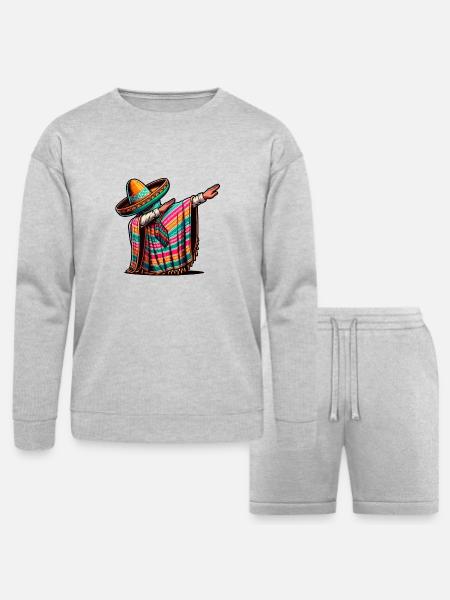 Dabbing Mexican Fiesta - Bella + Canvas Unisex Sweatshirt & Short Set - heather gray