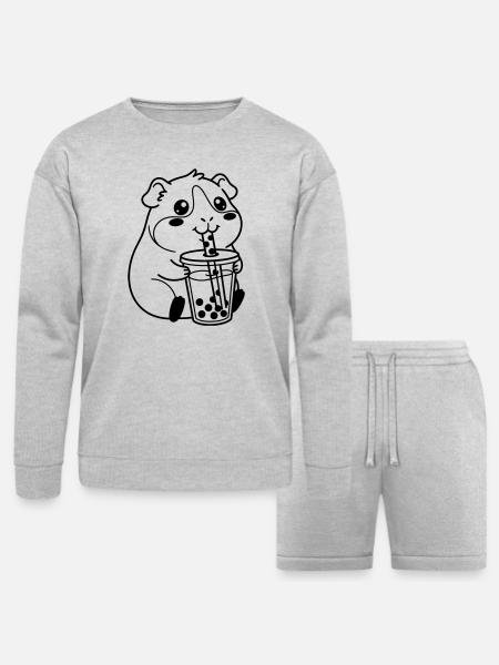 bubble tea - Bella + Canvas Unisex Sweatshirt & Short Set - heather gray