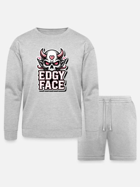 Edgy Face Skull - Bella + Canvas Unisex Sweatshirt & Short Set - heather gray
