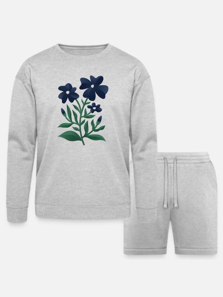 Midnight Blue Bloom Botanical Print - Bella + Canvas Unisex Sweatshirt & Short Set - heather gray
