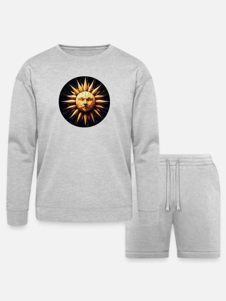 Golden Sun polygon art - Bella + Canvas Unisex Sweatshirt & Short Set - heather gray