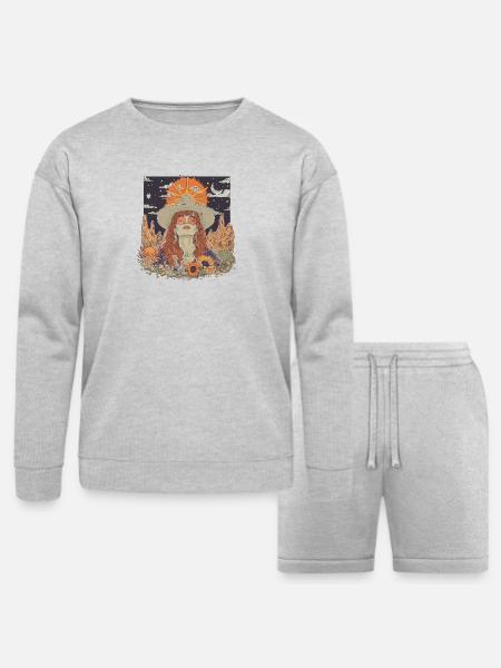 Mystic Sunflower Dreamer Illustration - Bella + Canvas Unisex Sweatshirt & Short Set - heather gray