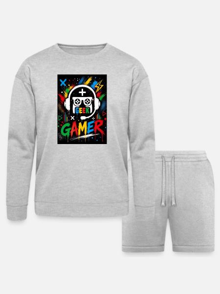Gamer Geek Neon Splash - Bella + Canvas Unisex Sweatshirt & Short Set - heather gray