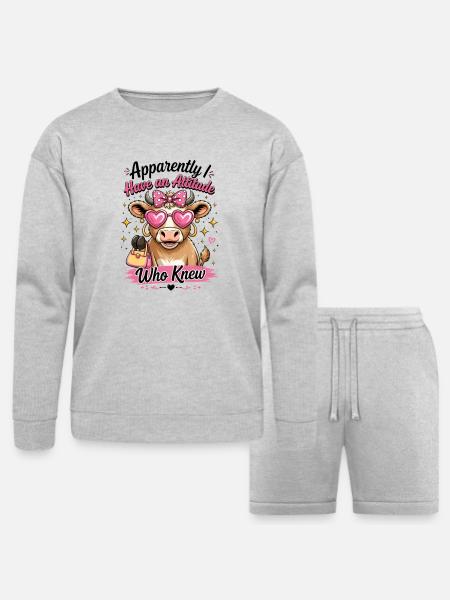 Cow with Attitude: Pink Diva - Bella + Canvas Unisex Sweatshirt & Short Set - heather gray