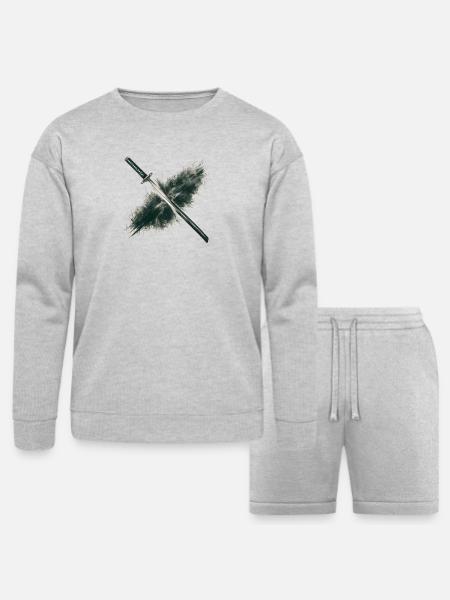 Charcoal Drawing Of Katana - Bella + Canvas Unisex Sweatshirt & Short Set - heather gray