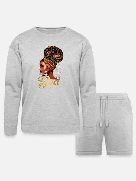 God Says I Am Afro Queen - Bella + Canvas Unisex Sweatshirt & Short Set - heather gray
