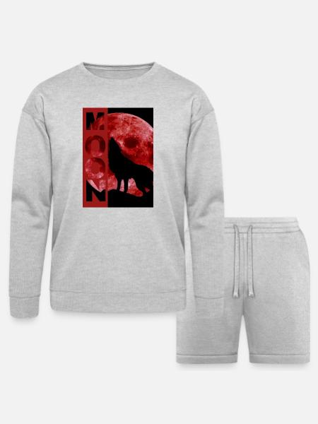 Moonlit Wolf Howl Silhouette - Bella + Canvas Unisex Sweatshirt & Short Set - heather gray