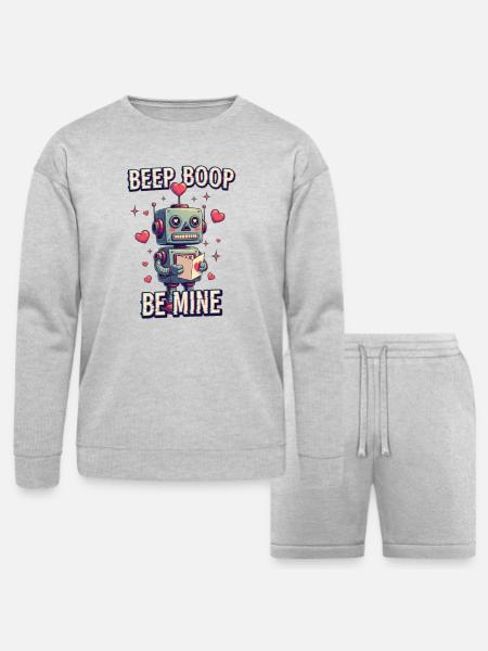 Beep Boop Be Mine Robot - Bella + Canvas Unisex Sweatshirt & Short Set - heather gray