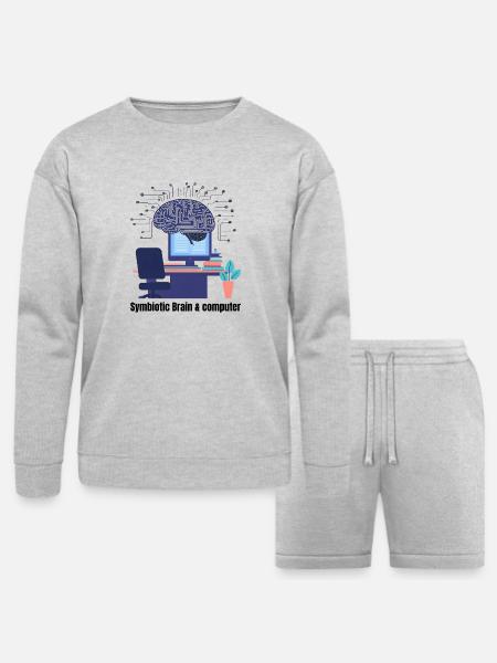 Brain and computer - Bella + Canvas Unisex Sweatshirt & Short Set - heather gray