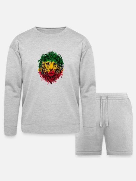 Africa map rasta lion - Bella + Canvas Unisex Sweatshirt & Short Set - heather gray