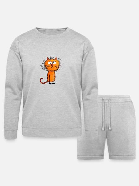 Funny Cat - Bella + Canvas Unisex Sweatshirt & Short Set - heather gray