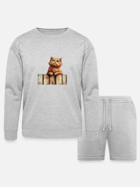 Funny Cat - Bella + Canvas Unisex Sweatshirt & Short Set - heather gray