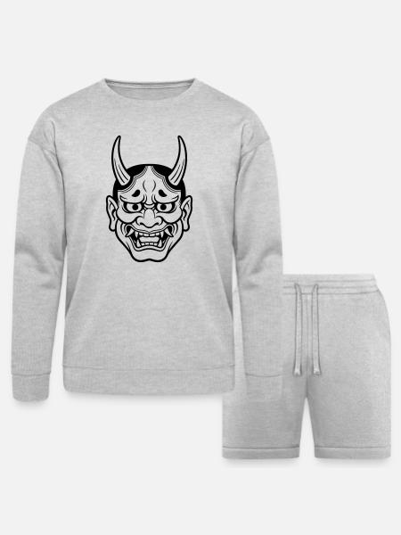 japanese demon mask - Bella + Canvas Unisex Sweatshirt & Short Set - heather gray