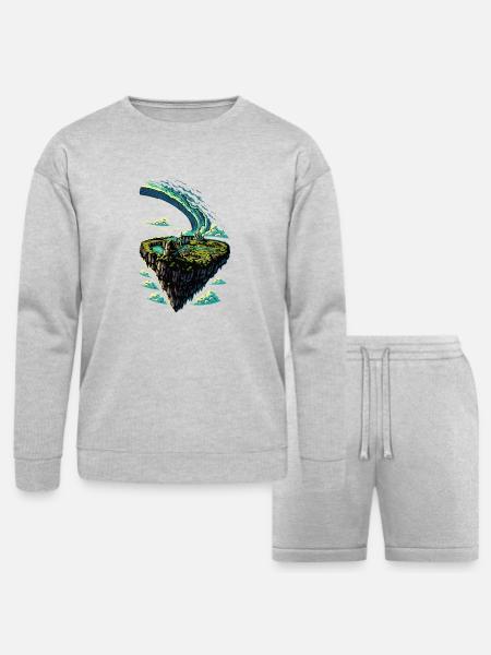 Floating Island Wave Arc - Bella + Canvas Unisex Sweatshirt & Short Set - heather gray