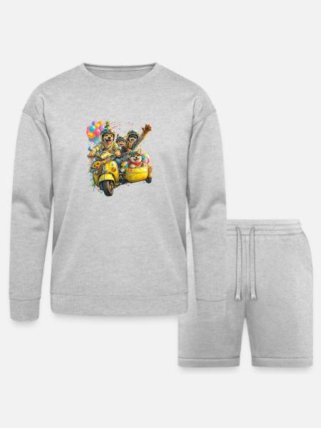 Puptastic Parade on Yellow Scooter - Bella + Canvas Unisex Sweatshirt & Short Set - heather gray