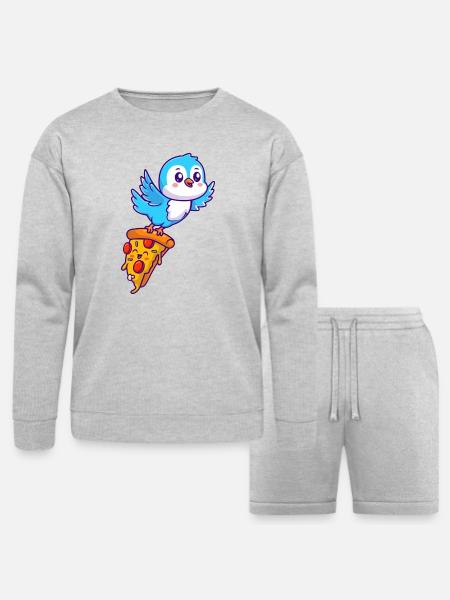Pizza Pal Penguin on Slice - Bella + Canvas Unisex Sweatshirt & Short Set - heather gray