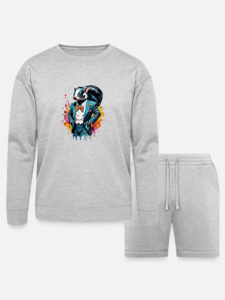 Skunk in suit - Bella + Canvas Unisex Sweatshirt & Short Set - heather gray