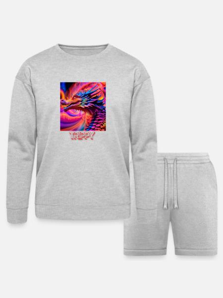 Trippy psychedelic fractal dragon - Bella + Canvas Unisex Sweatshirt & Short Set - heather gray