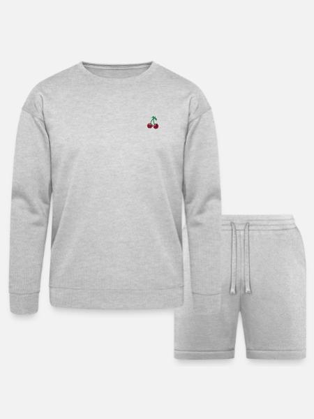 Cherries embroidered - Bella + Canvas Unisex Sweatshirt & Short Set - heather gray