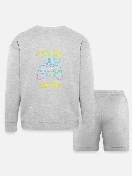Neon Level Up Controller - Bella + Canvas Unisex Sweatshirt & Short Set - heather gray