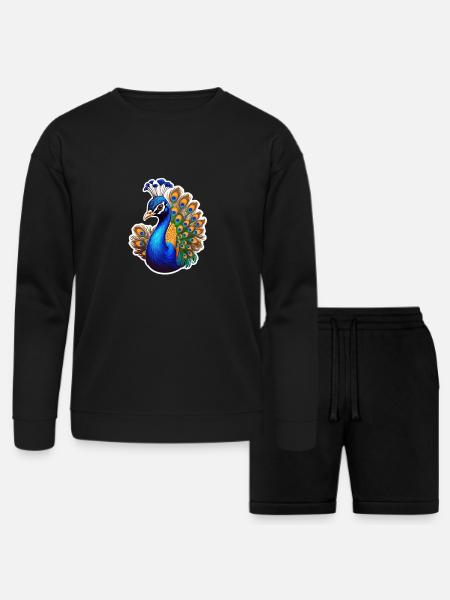 Peacock Bird - Bella + Canvas Unisex Sweatshirt & Short Set - black