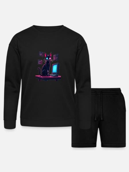 Cat.exe Has Crashed – Glitch Kitty - Bella + Canvas Unisex Sweatshirt & Short Set - black