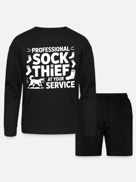 Funny Dog Professional Sock Thief  - Bella + Canvas Unisex Sweatshirt & Short Set - black