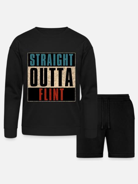 Straight Outta Flint Michigan MI - Bella + Canvas Unisex Sweatshirt & Short Set - black
