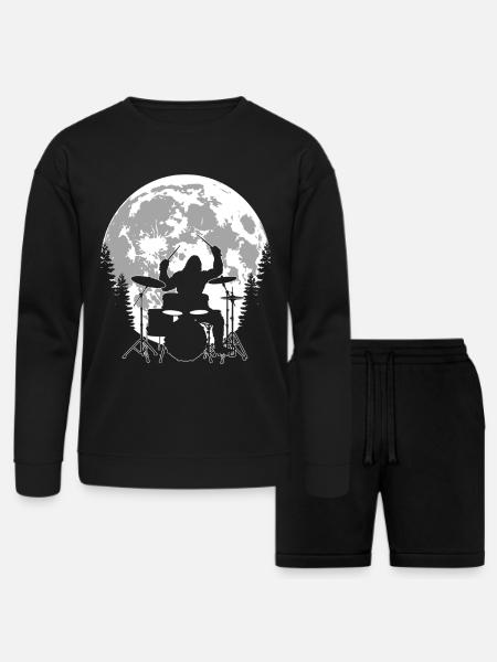 Bigfoot Drummer Moon - Bella + Canvas Unisex Sweatshirt & Short Set - black