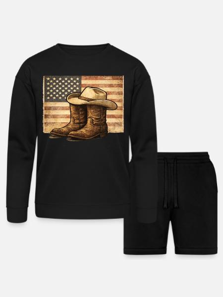 Rustic Rodeo Patriot Western Americana - Bella + Canvas Unisex Sweatshirt & Short Set - black