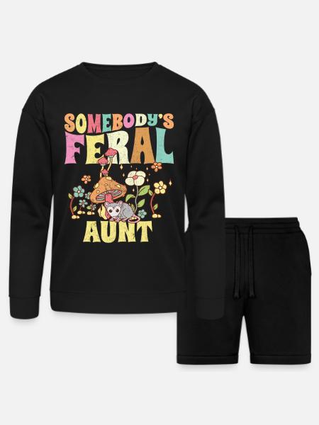 Somebody's Feral Aunt Garden - Bella + Canvas Unisex Sweatshirt & Short Set - black
