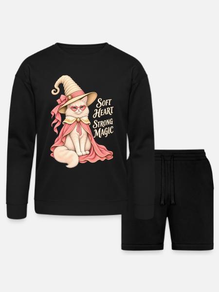 Soft Heart Strong Magic Cat - Bella + Canvas Unisex Sweatshirt & Short Set - black