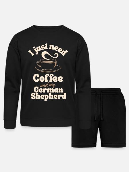 Coffee German-shepherd lover - Bella + Canvas Unisex Sweatshirt & Short Set - black