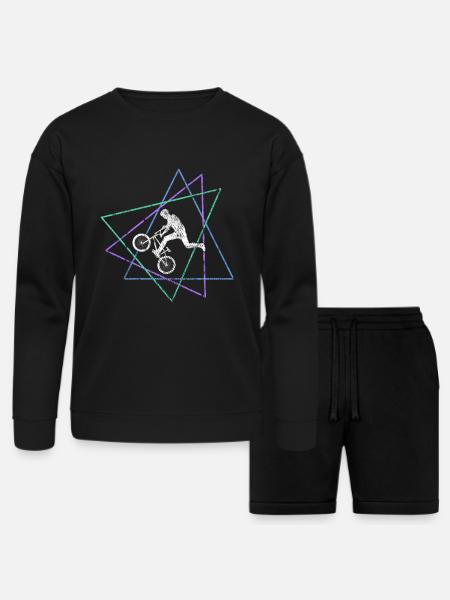 Geometric BMX Stunt Rider - Bella + Canvas Unisex Sweatshirt & Short Set - black
