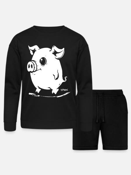 Cute Cartoon Pig - Bella + Canvas Unisex Sweatshirt & Short Set - black