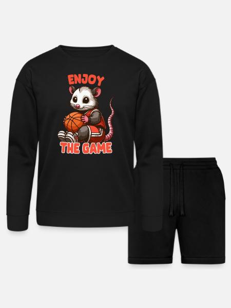 Opossum With Basketball - Bella + Canvas Unisex Sweatshirt & Short Set - black