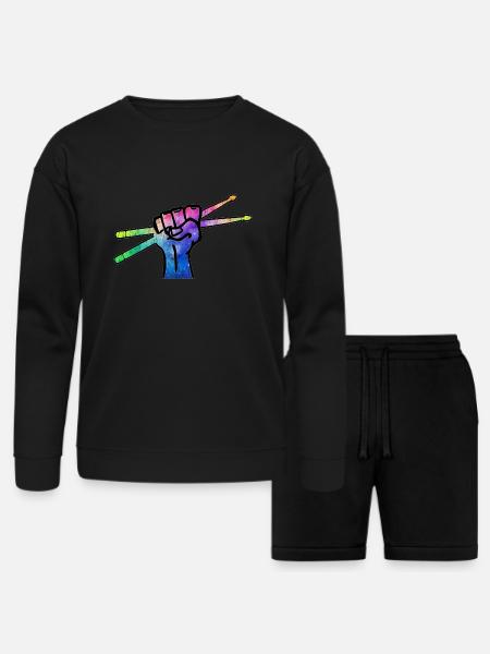 Drumsticks Fist Drummer Design - Bella + Canvas Unisex Sweatshirt & Short Set - black