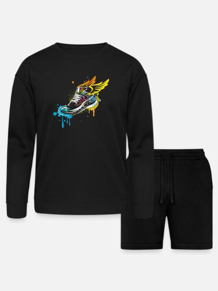 Sneaker graffiti with wings - Bella + Canvas Unisex Sweatshirt & Short Set - black