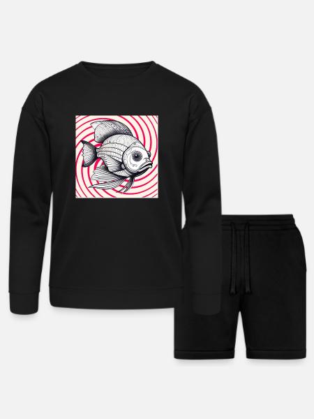 red striped fish - Bella + Canvas Unisex Sweatshirt & Short Set - black