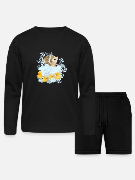 hedgehog, bubbles and Rubber Duckies - Bella + Canvas Unisex Sweatshirt & Short Set - black