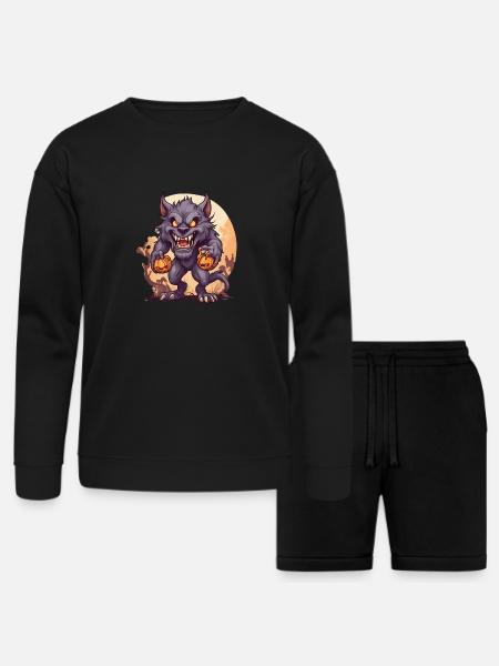 Halloween Werewolf Pumpkin - Bella + Canvas Unisex Sweatshirt & Short Set - black