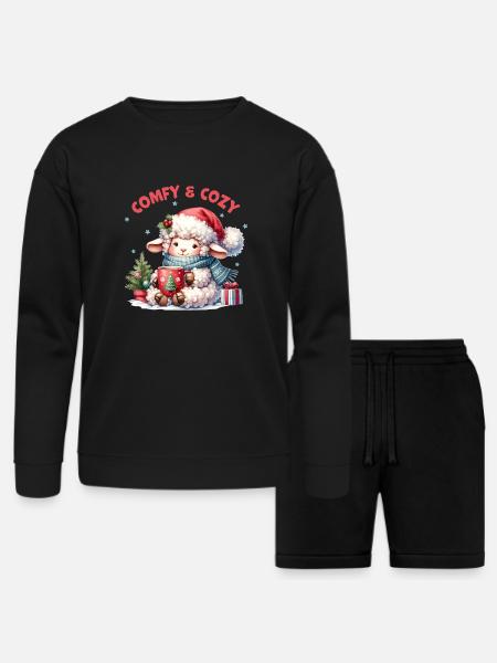 Comfy Cozy, Cute Christmas - Bella + Canvas Unisex Sweatshirt & Short Set - black