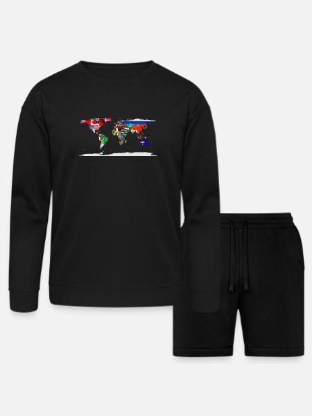 Flag Map Of The World - Bella + Canvas Unisex Sweatshirt & Short Set - black