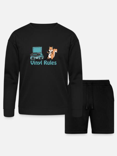 vinyl rules sky blue - Bella + Canvas Unisex Sweatshirt & Short Set - black
