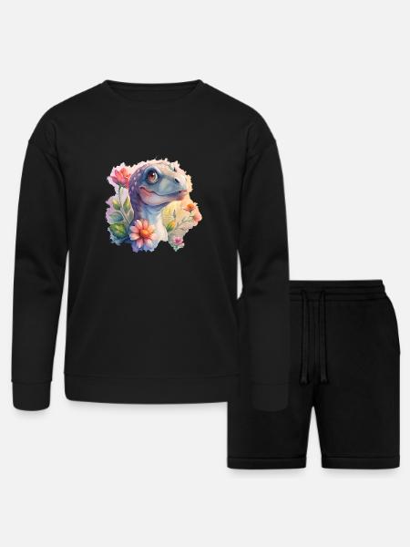 Prehistoric Florals - Bella + Canvas Unisex Sweatshirt & Short Set - black