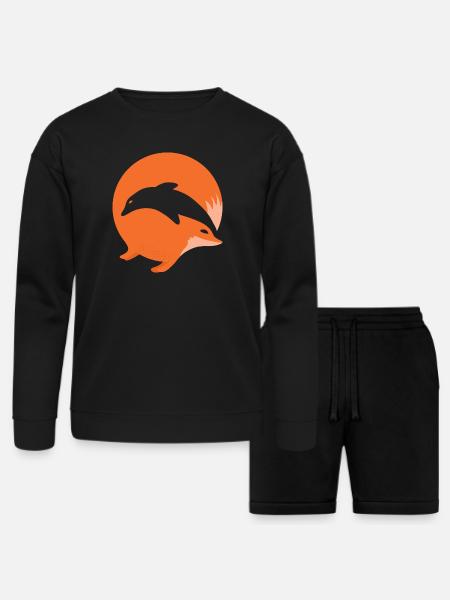 Fox or Dolphin in this fun optical illusion - Bella + Canvas Unisex Sweatshirt & Short Set - black