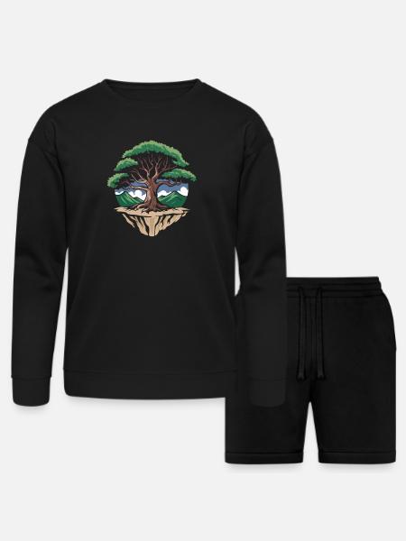 Floating Harmony Tree - Bella + Canvas Unisex Sweatshirt & Short Set - black