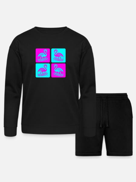 Flamingo Waves Pop Art - Bella + Canvas Unisex Sweatshirt & Short Set - black